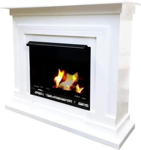 Ethanol und Gelkamin Modell Berlin Deluxe Weiss incl. 3 Liter regulierbaren Brenner und gratis Zubehör -Farbwahl (Weiß Hochglanz))