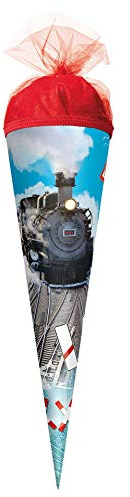 ROTH Geschenk-Schultüte klein Lokomotive 50 cm - rund Tüllverschluss - Zuckertüte Schulanfang Zug Eisenbahn