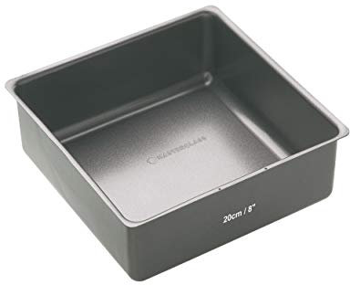 MasterClass Backblech, Kuchenform mit losem Boden und PTFE-, PFOA- und BPA-freiem Antihaftbeschichtung, tiefe Kuchenform, Kohlenstoffstahl, quadratisch, 20cm (8), Grau