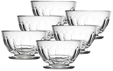 La Rochere Perigord Glass Bowls Set of 6 – Classic French Footed Bowls with Faceted Ribbed Design – Pressed Glass Dessert Cups for, Snacks, Ice Cream, Salad & Elegant Entertaining (17 Oz)