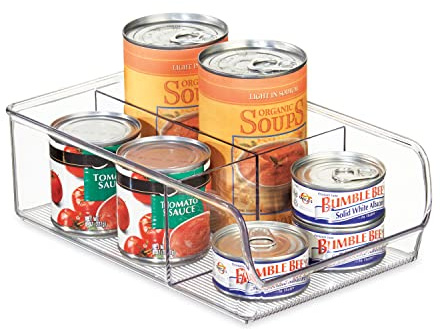 iDesign boîte de rangement à 3 compartiments, bac plastique moyen pour le placard ou le tiroir, bac alimentaire empilable sans couvercle, transparent, Durchsichtig
