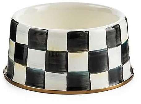 MACKENZIE-CHILDS Pet Bowl, Cute Cat and Dog Bowl for Food and Water, Black-and-White Courtly Check, Medium