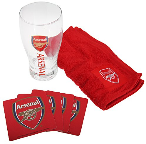 Arsenal FC Official Wordmark Mini Football Bar Set (Pint Glass, Towel & Beer Mats)