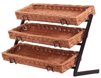 e-wicker24 Alles aus Weide Présentoir-etagère 3 étages,corbeille à fruits,panier de rangement,stockage en metal,présentoir de marché, Étagère pour organisateur (64x34 H44)