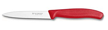 Victorinox 4 Inch Swiss Classic Paring Knife with Serrated Edge, Spear Point, Red, Stainless Steel, 4