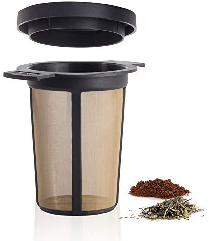 Finum BREWING BASKET Dauerfilter für Tee und Kaffee - Permanentfilter mit Gewebe aus Edelstahl - Teefilter und Kaffeefilter - Tassen Filteraufsatz Größe L, schwarz
