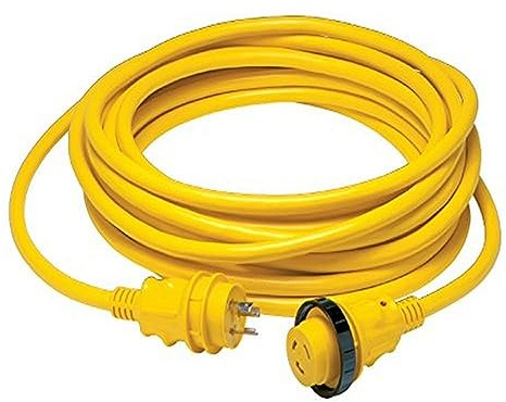 Marinco 30A 125V Marine Shore Power Cordset, Yellow, 50 Ft, 199119