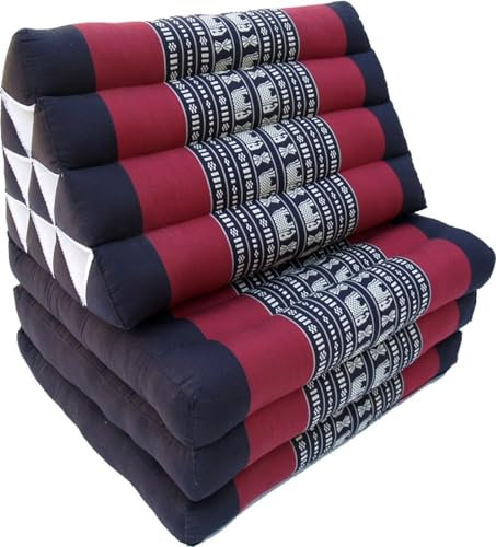 GURU SHOP Thaikissen, Dreieckskissen, Kapok, Tagesbett mit 3 Auflagen - Schwarz/rot, 30x50x160 cm