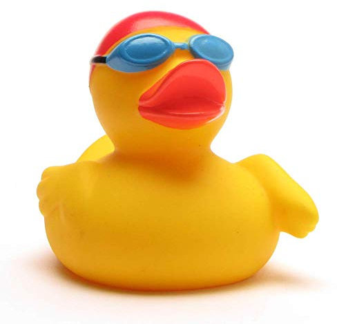 Duckshop I Badeente Schwimmer I Quietscheente I L: 7,5 cm I inkl. Quietscheentchen-Schlüsselanhänger im Set I Geschenk Wassersport