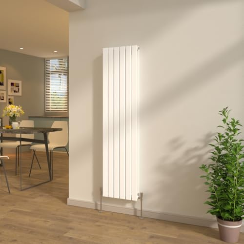 NRG 1600x408mm Flat Column Double Panel Radiator Gloss White with Valves | Central Heating, Designer Vertical Radiator, Tall Upright, Wall Mounted, Mild Steel, for Bedroom, Bathroom, Kitchen