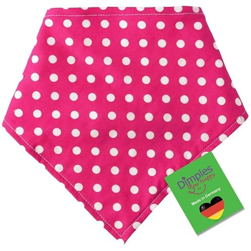 Dimples Hundehalstuch - Pink gepunktet/Punkte - Halstuch, Bandana, Dreieckstuch für kleine mittlere und Grosse Hunde Welpen und Katzen - Tier Besitzer Geschenk - Handgemachtes Accessoire 25cm