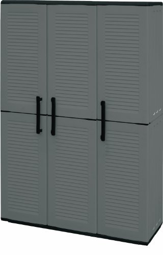 Art Plast Armadio 3 ante da esterno, alto in plastica, tuttopiani e portascope, economico, grigio/nero
