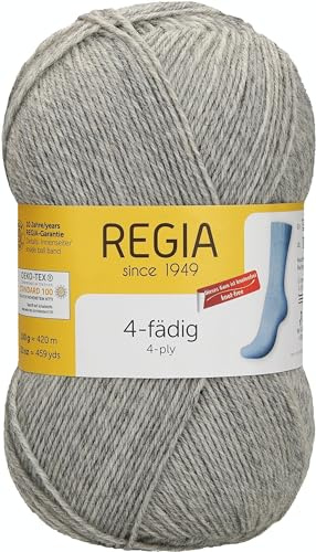REGIA 4-fädig Uni 9801268-01991 hellgrau meliert Handstrickgarn, Sockengarn, 100g Knäuel