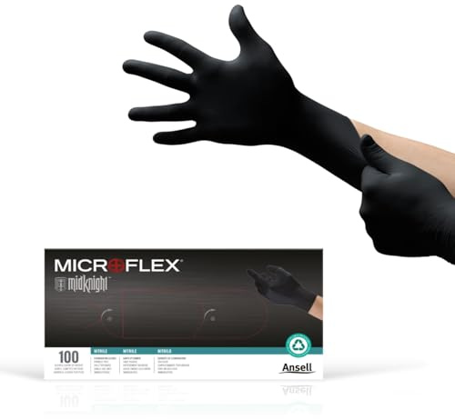 Ansell MICROFLEX MidKnight MK-296 Disposable Nitrile Gloves for Automotive w/Full Texture - Small, Black (Box of 100)