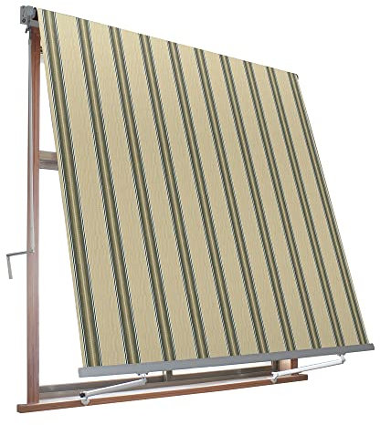 VERDELOOK Tenda da Sole Milos a Caduta avvolgibile con Braccetti 80 cm per ancoraggio, larghezza 3 m e altezza 2,45 m, beige e verde