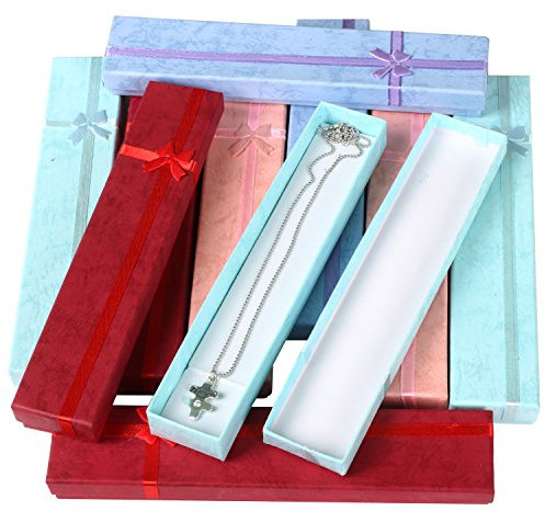TRIXES 10 x Lussuose ed eleganti scatole regalo rettangolari lunghe, adatte per collana o per gioielli.