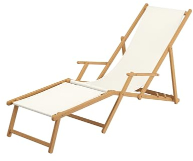 Sonnenliege weiß Liegestuhl klappbare Gartenliege Deckchair Strandstuhl Gartenmöbel Holz 10-303NF