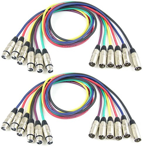2 Sets Adam Hall Mikrofonkabel je 1 m in den Farben Rot, Gelb, Grün, Blau, Vilolett, Schwarz, XLR female auf XLR male DMX Audio Studiokabel (1,0 m, Mehrfarbig, 2)