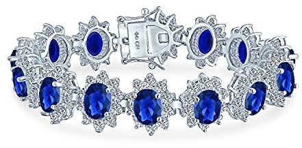 Bracciale da sposa con corona ad alone grande ovale blu reale CZ moda tennis dichiarazione per donne matrimonio ballo di fine anno zaffiro simulato zircone cubico ottone placcato argento