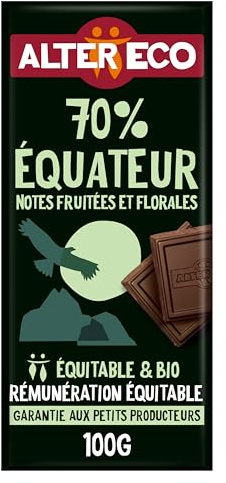 ALTER ECO - Tablette Chocolat Noir 70 % - Notes boisées - Bio & Équitable - Origine Équateur - 100 g