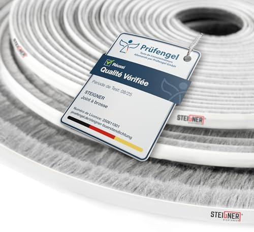 STEIGNER Joint brosse autocollant Gris 7 mm x 30 m - Joint pour fenêtres, portes coulissantes et intérieures - Protection contre les insectes, coupe-vent, isolation phonique
