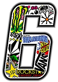 4R Quattroerre.it 13356 Startnummer 6 Aufkleber für Motorräder, Sticker Bomb, 10 x 7.5 cm