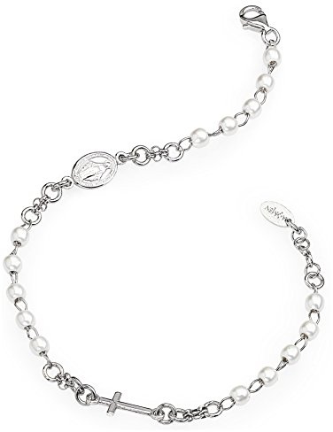 Bracciale da Donna di Amen. Bracciale Rosario in Argento 925 con Perle. Colore: rodio. La referenza è brobb3