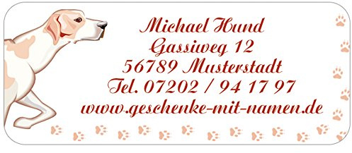 Adress-Etiketten - Adress-Aufkleber Hund mit Ihrem Wunschtext, 160 Stück, ca. 56 x 23 mm, für 1 bis 5 Zeilen Text | Wunschtext nach der Bestellung per Mail mitteilen
