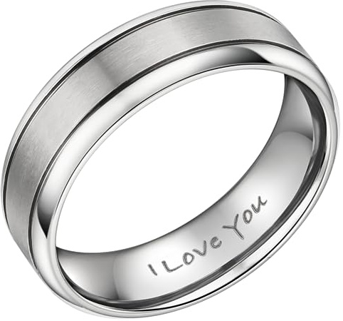 Willis Judd Mens Ring Engraved I love You Titanium Ring for Man In Wooden Gift Box 7mm Wedding Band Engagement Ring Comfort Fit Size Z