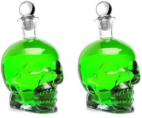 2 Bouteilles en Verre vides 500ml en Forme de Crâne, fabriqué en Allemagne, idéal pour Liqueur, Whisky, schnaps, slkfactory