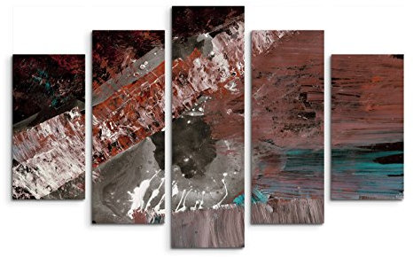 Paul Sinus Art 5 teiliges Wandbild auf Leinwand (Gesamt: H: 100cm B: 160cm) Keilrahmenbild Canvas Fotodruck Leinwandbild Leinwanddruck Kunstdruck Wandbild schwarz braun weiß Grunge
