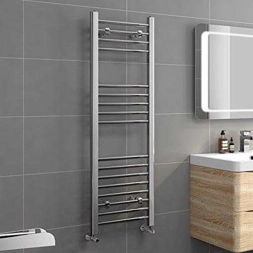 iBathUK Zypher Straight Wall Mounted Heated Towel Rail, 17 Column Steel Hydronic Central Heating High Thermal Output Designer Towel Radiator in Chrome, 1200 × 400mm