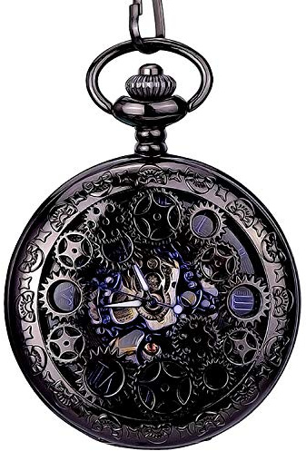 New Brand Mall Montre de poche mécanique rétro squelette métal gravé à remontage manuel bleu noir, bleu, Rétro