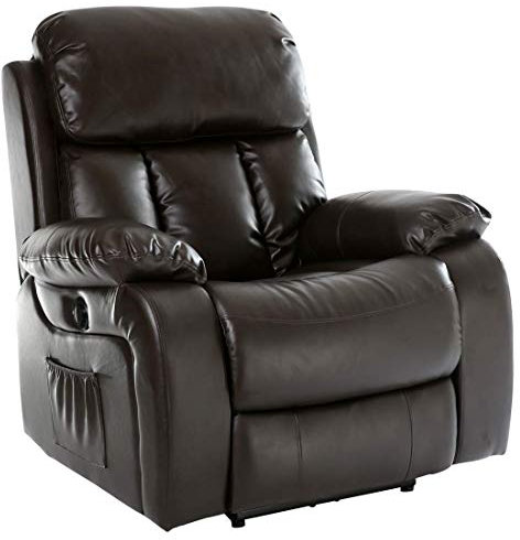 More4Homes CHESTER ELECTRIC HEATED MASSAGE RECLINER BONDED LEATHER CHAIR SOFA GAMING HOME ARMCHAIR (Brown)