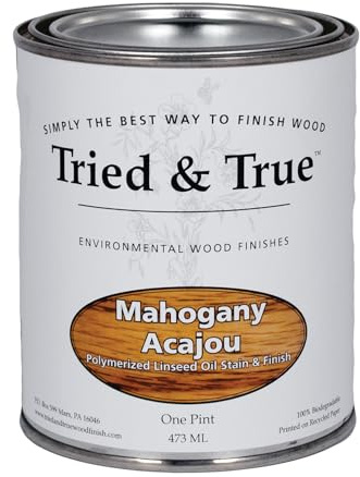 Tried & True Mahogany Stain & Finish, Pint – Linseed Oil Wood Stain, Ideal for Home Improvement, Furniture, & Kitchen Wood Projects, Natural Wood Stain Finish, Pigmented Danish Oil