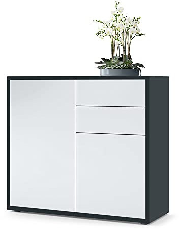 Vladon Sideboard Ben, Made in Germany, Kommode mit 2 Türen und 2 Schubladen, Schwarz matt/Weiß matt (79 x 74 x 36 cm)