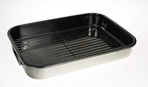 Judge Large Stainless Steel Roasting Pan with Rack, 42cm x 30cm x 6.5cm, Oven Safe, Dishwasher Safe, Gift Box