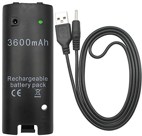 OSTENT 3600mAh Rechargeable Battery Pack Charging Cable for Nintendo Wii Remote Controller Color Black