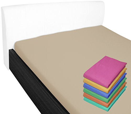 Bettlaken 210x240 cm ohne Gummizug 100% Baumwolle Beige | Glatte Betttuch ohne Spanngummi Atmungsaktiv, Hypoallergen, Waschbar - Hotel Laken Haustuch Renforce Baumwollstoff