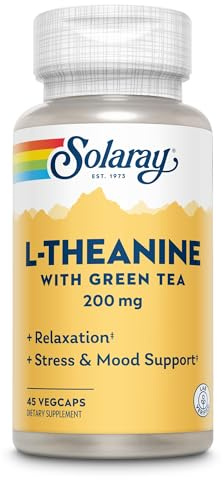 Solaray L-Theanin | 200 mg | 45 Kapseln | vegan | glutenfrei | laborgeprüft | ohne Gentechnik | Nahrungsergänzungsmittel mit Aminosäure & Grüntee