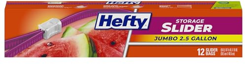 Hefty Slider Jumbo Storage Bags, 2.5 Gallon Size, 12 Count