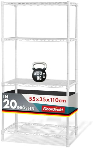 casa pura Metallregal Rocky weiß - dekoratives & Robustes Lagerregal, Steckregal für Bad, Küche, Büro, Lager, Keller (4 Böden - 55(B) x35(T) x110(H) cm)