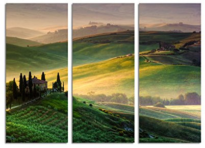 Paul Sinus Art 130x90cm – Keilrahmenbild Toskana Landschaft Italien Dämmerung 3teiliges Wandbild auf Leinwand und Keilrahmen - Fotobild Kunstdruck Artprint