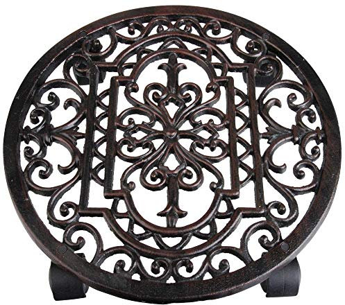 Esschert TG21 design, antique plant trolley round, diameter: 28 cm, 29.1 x 29.1 x 4.8 cm, Brown
