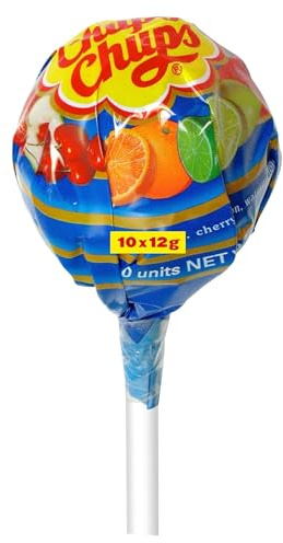 Chupa Chups Mega Chups contenant 10 sucettes Best of goûts Fraise, Pomme, Orange,Cerise,Pastèque et Citron- Cadeau original pour Anniversaires et pour toutes occasions 0.12 kg