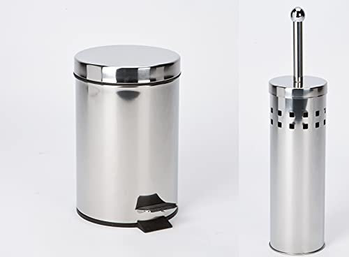 3l Pedal Bin and Toilet Brush & Holder in Silver