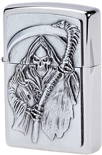 Zippo Windproof Lighter - Grim Reaper - Brushed Chrome - Refillable for a Lifetime Use - Adjustable Flame - Gift Box - Metal Construction - Made in USA