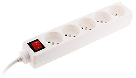 Zenitech - Bloque de 5 tomas con interruptor y clavija extraplana Blanco 1m - NF