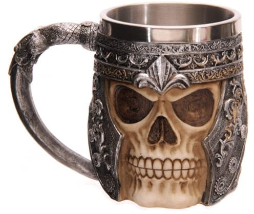 Puckator Dark Legends Skull Warrior Tankard - Pint Glass - Viking Goblet - Fantasy Home Decoration - Beer Mugs - Viking Cup - Cool Glasses for Drinking - Tankers for Men - Resin