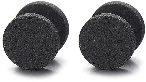 10MM Schwarz Satiner Sand Matt Kreis Herren Damen Ohrstecker Ohrringe Fake Ohr-Plug Tunnel Gauges Edelstahl